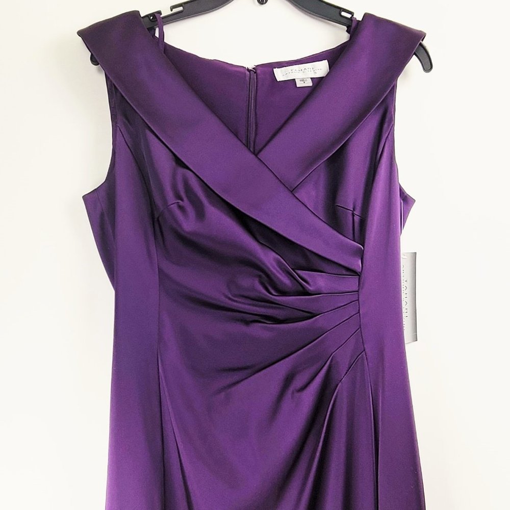 NWT TAHARI BY ASL Side Ruched Stretch Satin Gown - Picture 5 of 8